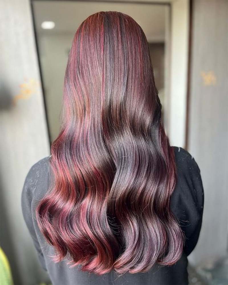 black hair with dark red highlights - Luxe Digital