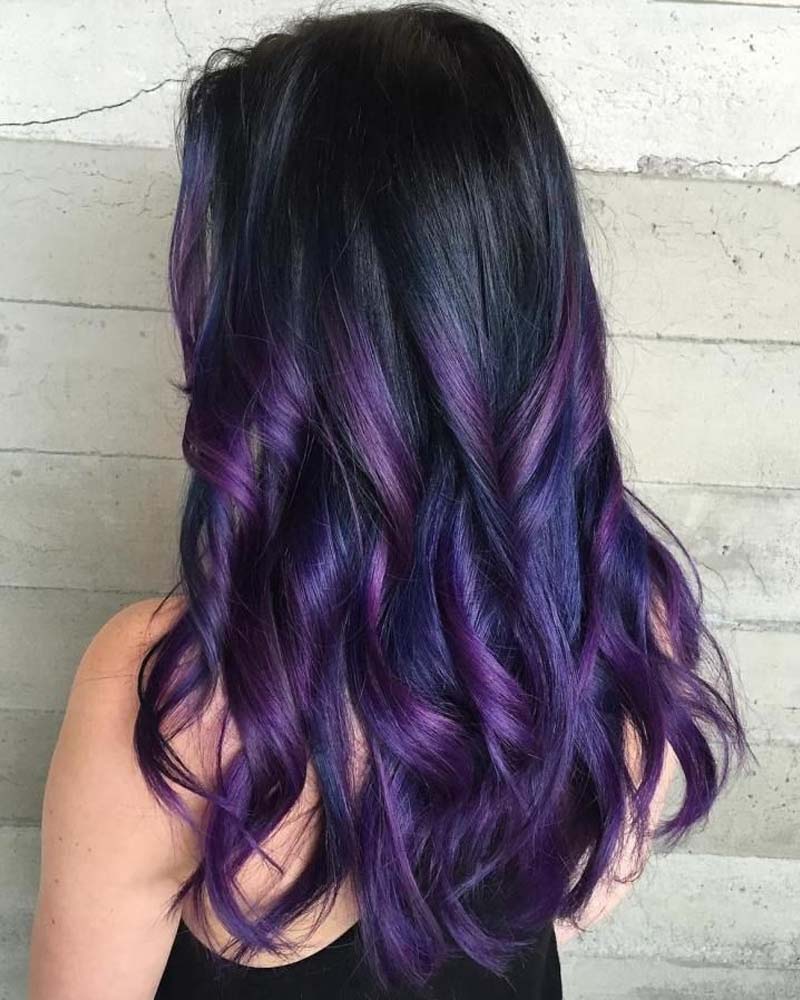 black hair with deep purple highlights - Luxe Digital
