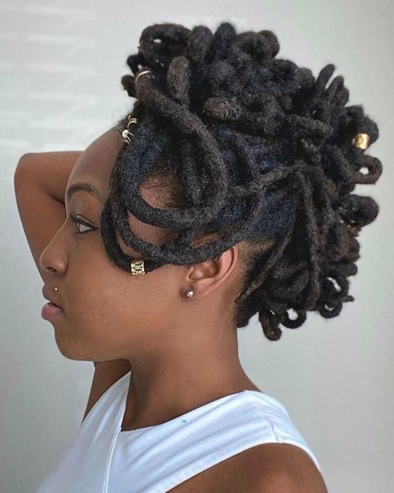 women dreadlock hairstyles snakey updo with dreads - Luxe Digital