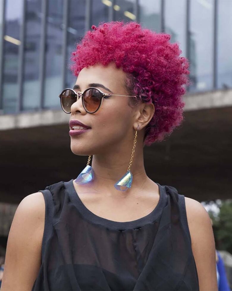 black girls hairstyles bright short natural pink afro - Luxe Digital